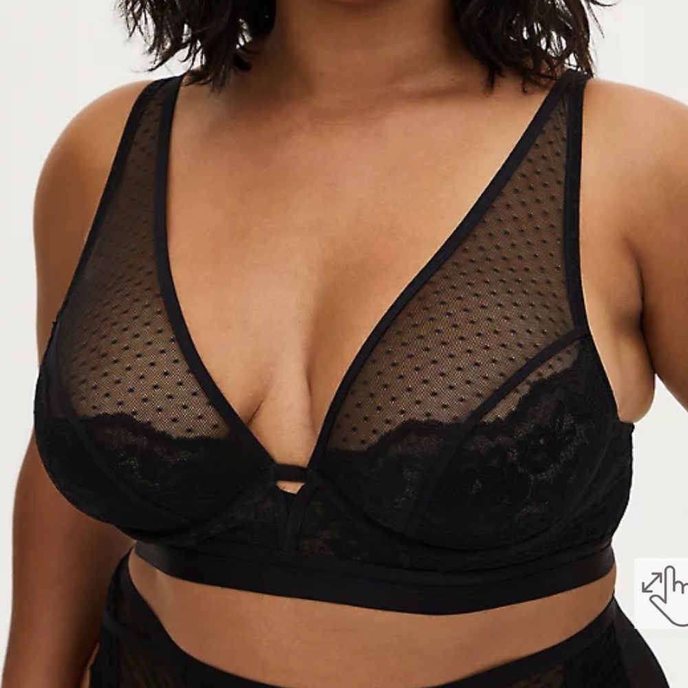 Black Swiss Dot Mesh & Lace Unlined Bralette